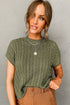 Crew Neck Cable Knit Short Sleeve Sweater